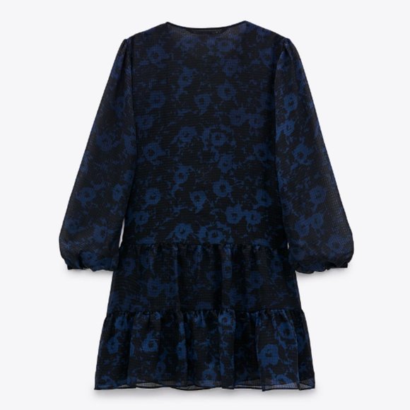 Zara The Rebecka Dress Black Blue Floral Sheer Dress Sz S BNWT - Picture 5 of 5